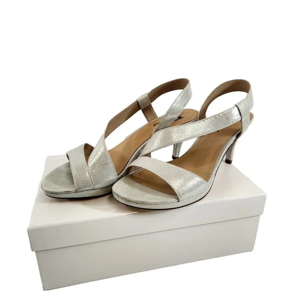 Browns Nadine Open Toe Strappy Heels Women 8M True Silver Used with Box